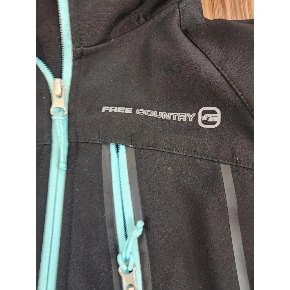 Free Country womens sz small black‎ with blue trim zip jacket with hood